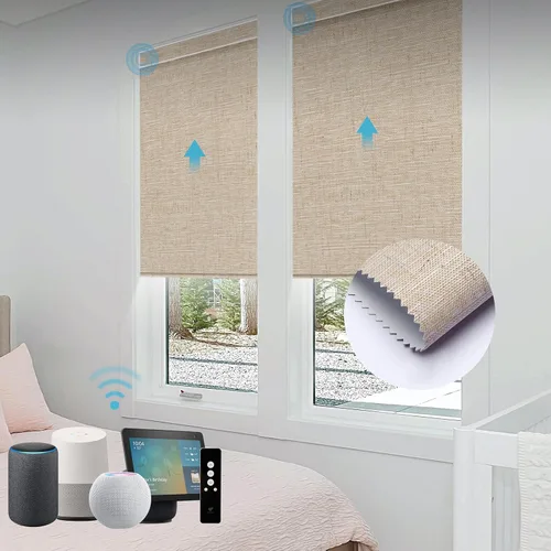Vista 21 de SmartWings Persianas Motorizadas con Sombras para Ventana Control Remoto Funciona con Thread Apple Homekit Z-Wave Alexa 100% Blackout de Doble Cara