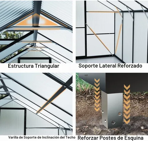 Vista 2 de Invernadero grande de aluminio mejorado de 10X12FT para exteriores con termómetros