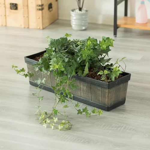 Vista 2 de Gardenised QI004121.L - Maceta rectangular de plástico para exteriores e interiores, maceta para plantar verduras o flores, marrón grande