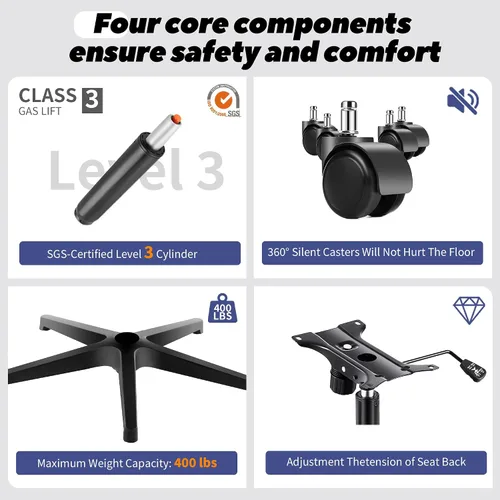 Vista 7 de Fizzin Silla de Oficina Ergonómica, Sillas de Computadora de 400 LBS con Soporte Lumbar Ajustable, Silla de Escritorio de Malla Transpirable Rosado