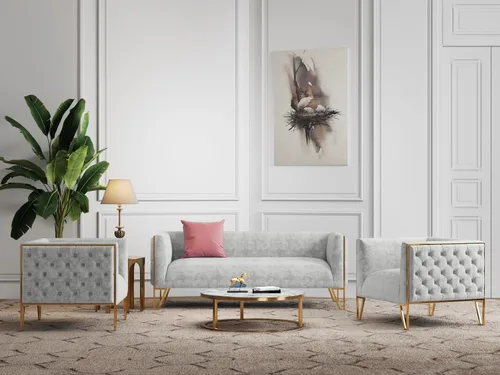 Vista 4 de Manhattan Comfort Vector - Sofá de terciopelo de 81.5 pulgadas para sala de estar, acolchado de espuma, tapicería con botones, marco de acero