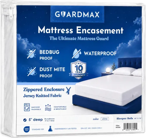 Vista 13 de Guardmax Protector de colchón individual con cremallera, funda de colchón 1 - Blanco