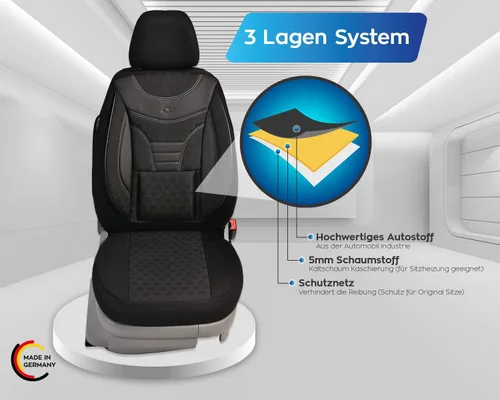 Vista 5 de BREMER SITZBEZÜGE Dimensions seat Covers Compatible with VW T6 Multivan Driver and Passenger from 2015 910 Black