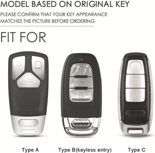 Vista 2 de ontto Funda de cuero para llavero con control remoto, protección completa para Audi A4 Q7 Q5 TT A3 A6 (negro, tipo A)