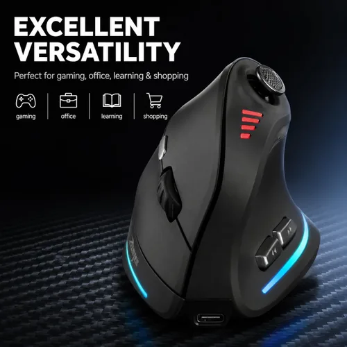 Vista 2 de TKMARS Ratón vertical ergonómico inalámbrico para juegos con joystick, Bluetooth y 2.4G, 12 botones programables, 24000 DPI ajustable, mouse RGB