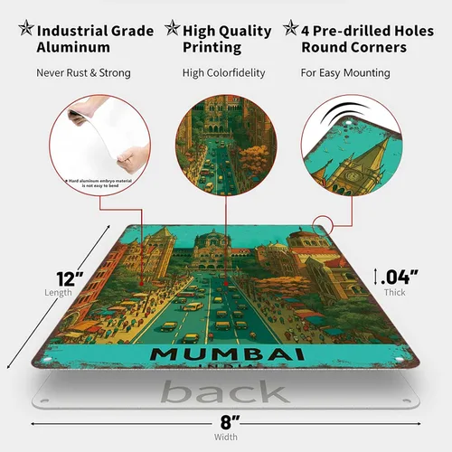 Vista 2 de Funny Metal Sign Mumbai, India - Cultural City Poster Wall Art Tin Signs For Home Man Cave Office Bedroom Wall Decor 8x12inch