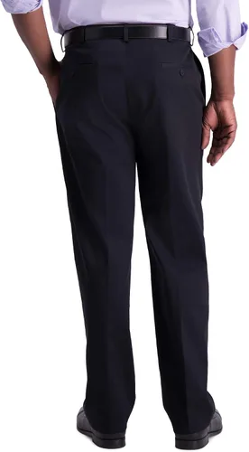 Vista 3 de Haggar - Pantalón informal con cintura expandible y plisado por delante, ajuste clásico, pantalón caqui, no necesita planchado