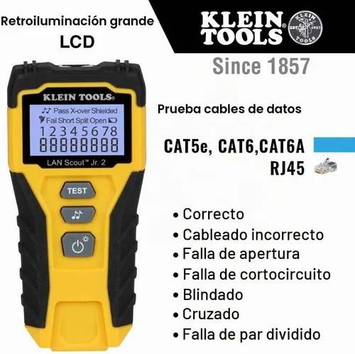 Vista 3 de Klein Tools Kit de probador de cables con pelacables, engarzador, herramientas de corte y enchufes de datos RJ45
