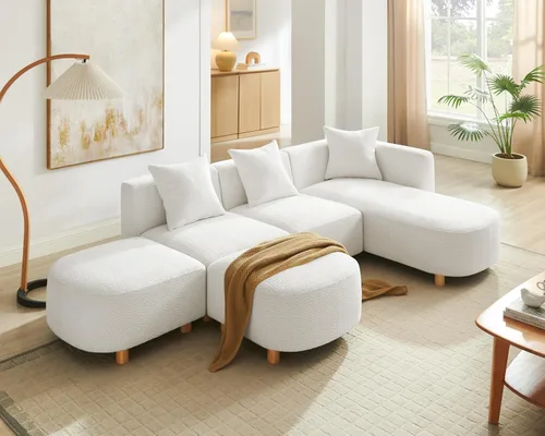 Vista 15 de VANOMi 279 cm Sofá modular seccional con 3 almohadas, cómodo sofá de chenilla en nube convertible de 5 plazas con reposapiés, sofás seccional