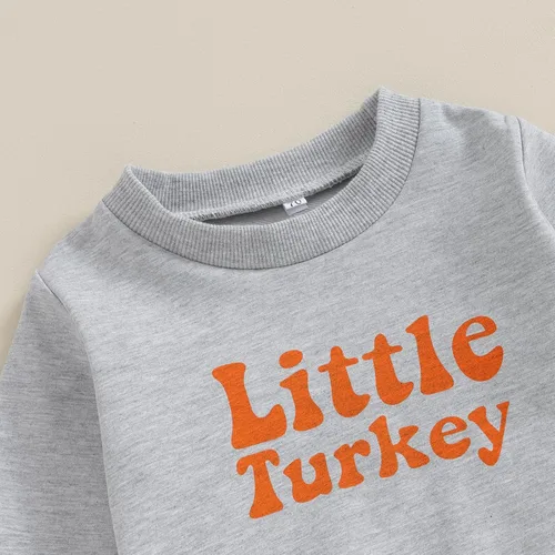 Vista 2 de Wrrkayly Traje de Acción de Gracias para bebé niño pequeño, sudadera de manga larga con cuello redondo y estampado de pavo, pantalones deportivos