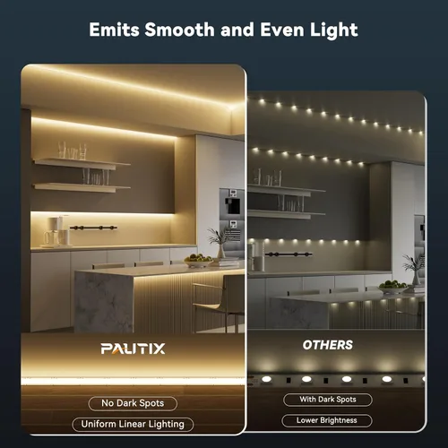 Vista 3 de PAUTIX Tira de luz LED COB de 5 mm 16.4 pies/5 m 3000K Blanco cálido 504 LEDs/m, Cinta LED flexible DC24V para gabinete Hogar Proyectos