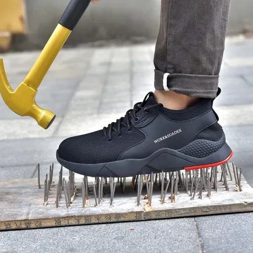 Vista 6 de SUADEX - Zapatos de trabajo indestructibles con punta de acero para hombres y mujeres, ligeros, a prueba de punciones, ventilados