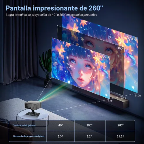 Vista 5 de Mini proyector inteligente con WiFi y Bluetooth - Proyectores de película portátiles para exteriores/dormitorios, enfoque automático y Keystone