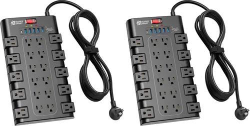 Vista 14 de Regleta de alimentación, SUPERDANNY - Protector contra sobretensiones con 22 tomas de corriente AC y 6 puertos de carga USB, 1875 W/15 A, 2100 Negro