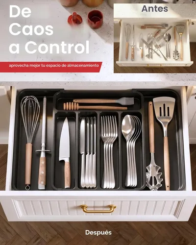 Vista 2 de Aujen Organizador de cubiertos – Organizador de cajones de cocina expandible, organizador de utensilios ajustable, bandeja de cubiertos