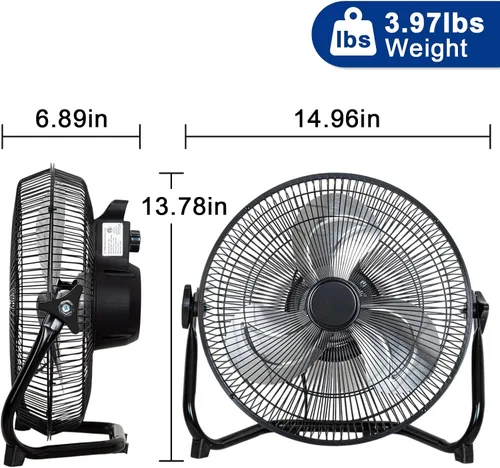 Vista 6 de BILT HARD Ventilador de piso de alta velocidad de 12 pulgadas, 3 velocidades, potente ventilador de flujo de aire de 1650 CFM, ventilador de metal