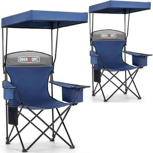 Vista 9 de Overmont - Silla de camping con toldo de 330 libras, silla de playa plegable resistente con bolsa enfriadora de 3 L, soporte de respaldo alto