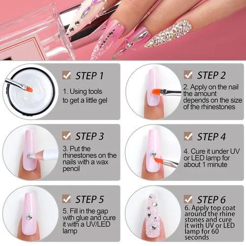 Vista 4 de Dijes de diamantes de imitación para uñas, con parte trasera plana AB/transparente, accesorios de cristales de uñas de diamantes de imitación