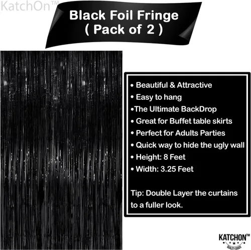 Vista 2 de KatchOn - Telón de fondo negro con flecos de 6.4 x 8 pies, extra grande, paquete de 2, telón de fondo de oropel negro para decoraciones de fiesta