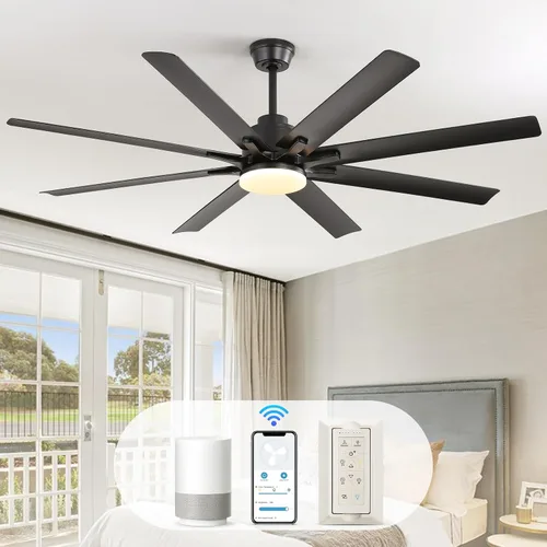 Vista 5 de Sofucor Ventilador de techo inteligente de 66 pulgadas con luces y control remoto, moderno ventilador de techo con control de aplicación, compatible