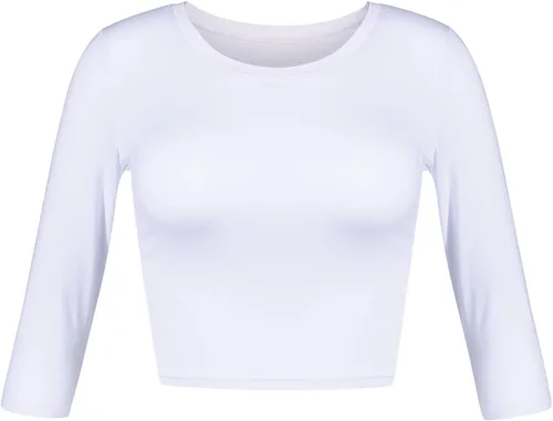 Vista 16 de Camiseta corta para mujer, cuello redondo, manga 3/4, casual, Y2K, linda camiseta corta para yoga