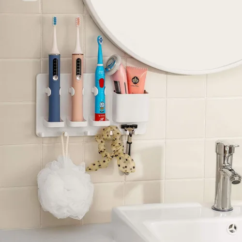 Vista 2 de simpletome - Soporte adhesivo para cepillo de dientes eléctrico, montaje en pared, color blanco No Drilling Required Adhesive Installation