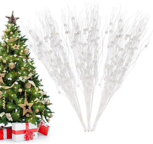 Vista 14 de Losris Decoración de tallos de bayas artificiales con purpurina para Navidad, palitos decorativos de cuentas, picks de Navidad, ramitas y ramas