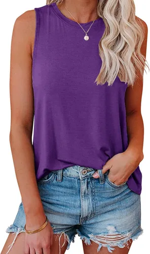 Vista 28 de JAWINT Camisetas casuales sin mangas para mujer, cuello redondo, sin mangas, holgadas, holgadas