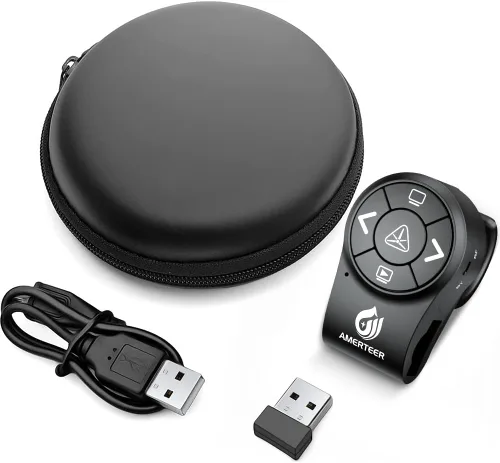 Vista 7 de AMERTEER presentador inalámbrico RF 2.4 GHz apuntador láser para presentaciones, PowerPoint, diapositivas PPT, lapicera, recargable