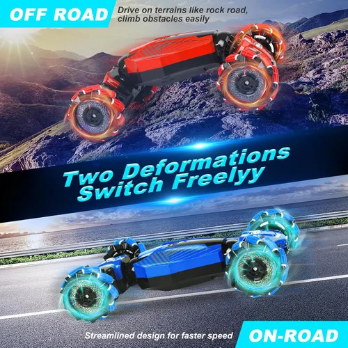 Vista 4 de Coche RC, auto de acrobacias con gestos RC, auto multifuncional de control remoto de deformación rotativa, regalos de cumpleaños para niños de 3 a