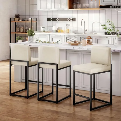 Vista 32 de Sophia & William Taburete de bar negro, altura de mostrador de 24 pulgadas con respaldo, sillas de bar modernas de piel sintética para cocina, 1