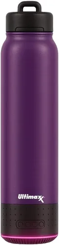 Vista 6 de Ultimaxx Botella de agua de alta calidad aislada al vacío con altavoz Bluetooth, diseño de doble pared de acero, luces, cierre de tapa, conveniente