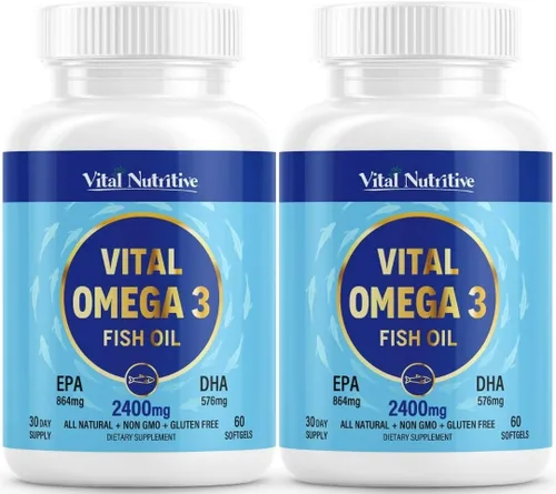 Vista 7 de Vital Omega 3 Suplementos de aceite de pescado de 2400 mg 864 mg de EPA y 576 mg de DHA 1440 mg de ácidos grasos omega-3 totales Promueve