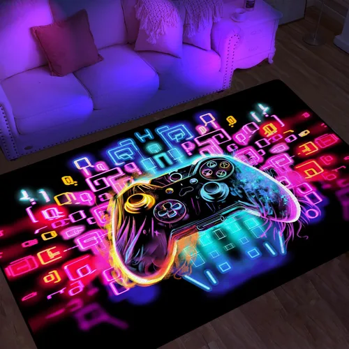 Vista 12 de Alfombras de área de juegos para niños, alfombras geniales para jugadores, adolescentes, alfombras grandes de videojuegos para dormitorio, consola