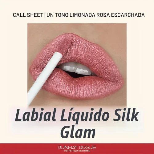 Vista 2 de Runway Rogue Lápiz Labial Líquido de Seda Glam, Lápiz Labial de Larga Duración Rosa Helado-Limonada, ‘Call Sheet’ Hoja de llamadas