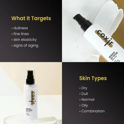 Vista 3 de coxir Emulsión intensiva de péptido EGF l Hidratante activador juvenil para rostro con EGF (factor de crecimiento epidérmico), multipéptidos l