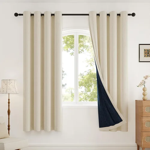 Vista 19 de Rinwoc Cortinas opacas gruesas y suaves, juego de 2 paneles para dormitorios pequeños/habitaciones de niños, con textura de lino y bloqueo de luz