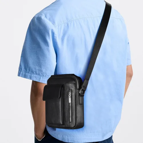 Vista 7 de Bolso cruzado pequeño para hombre, de piel sintética, bolso de mensajero, bolsa cruzada, bolsa de hombro, bolsa de pecho, trabajo, viajes al aire