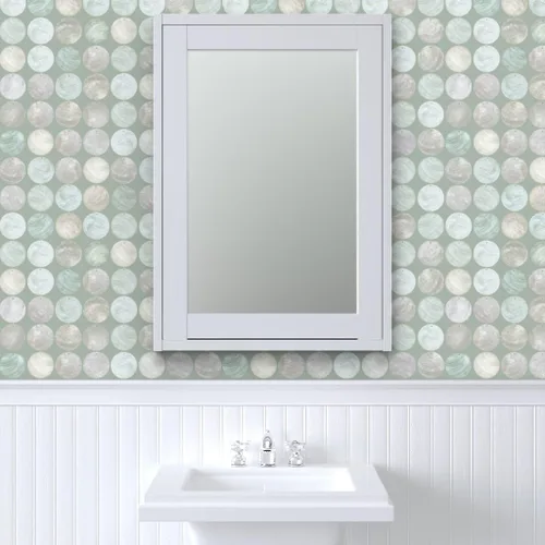 Vista 9 de Muestras de papel tapiz autoadhesivo – Capiz Shell Mint Circles Hawaii Boho Shells papel tapiz extraíble personalizado por Spoonflower Sample 12