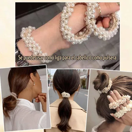 Vista 7 de 8 ligas para el cabello con perlas, elásticas blancas, elásticas para coleta de caballo, elegantes y elegantes, elegantes y elegantes, accesorios