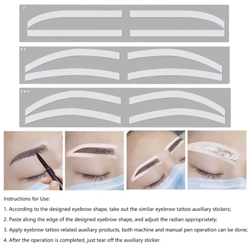 Vista 7 de 6 pares de calcomanías auxiliares de tatuaje de cejas, adhesivo desechable para cejas, regla de cejas, herramientas de ayuda de maquillaje para mujer