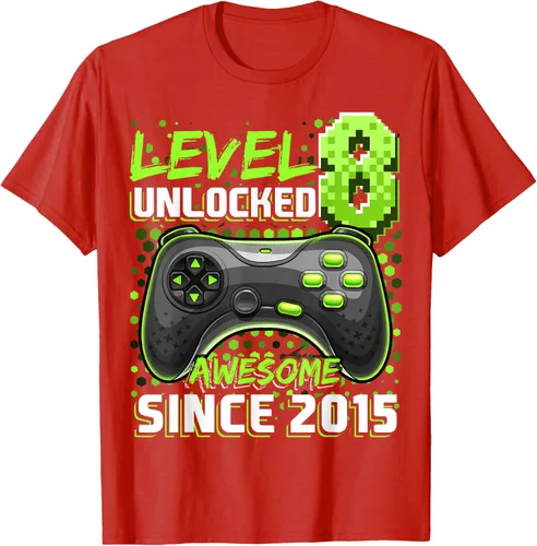Vista 97 de Level 8 Unlocked Awesome 2015 Video Game 8th Birthday Boy T-Shirt, Negro