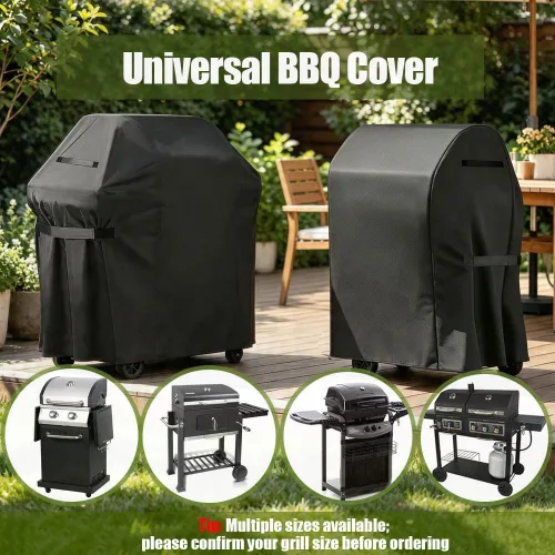Vista 7 de Funda para parrilla, 300D Oxford resistente al agua, cubierta de gas para barbacoa con correas de nailon ajustables, a prueba de polvo, resistente a