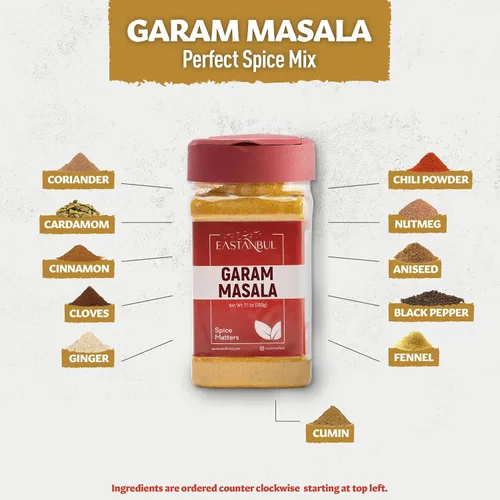 Vista 5 de Eastanbul Garam Masala, mezcla de polvo de especias indias Garam Masala de 7.1 onzas, mezcla de 11 especias, condimento de grado culinario superior