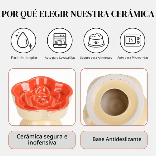 Vista 4 de S&Q's CERAMICS Tazón de Alimentación Lenta Elevado para Gatos, Tazón de Comida de Cerámica y Vidrio para Perros Pequeños de Alimentación Lenta