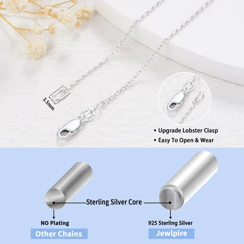 Vista 4 de Jewlpire - Collar de cadena de oro sólido de 18 quilates sobre plata esterlina 925 para mujer, cadena de eslabones de 364 de pulgada, resistente