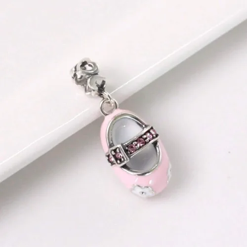 Vista 4 de Ginger Lyne Collection Baby Shoe Bootie Charm for Bracelet or Necklace for Women Girls Hearts European Bead Cubic Zirconia Pink or Blue White Enamel