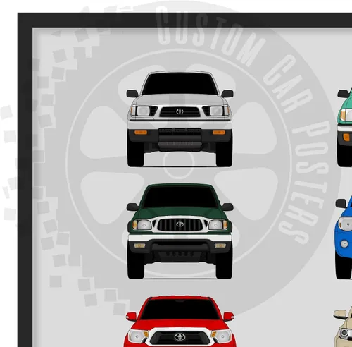 Vista 4 de Custom Car Posters Póster hecho a mano compatible con Toyota Tacoma Generations e impresión de Toyota Tacoma TRD Pro SR5 – Multi, impresión satinada