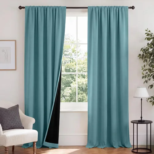 Vista 73 de NICETOWN Biscotti Beige 100% Cortinas opacas de 45" de largo para cocina, bolsillo con varilla para sótano completamente opaco, cortinas térmicas