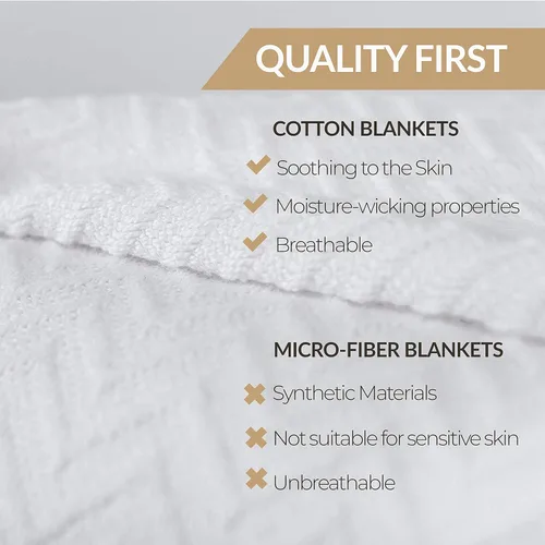 Vista 4 de Comfortica Classics Manta 100% algodón orgánico súper suave y transpirable con diseño de espiga - Queen, color dorado